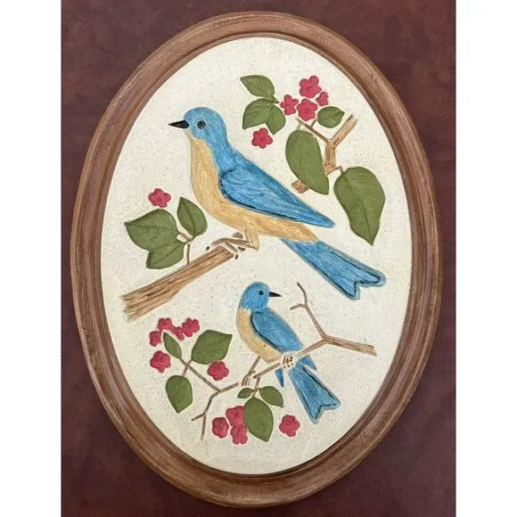 Vintage 3D Birds of‎ America Chalk Ware Wall Plaques Set (4) Cardinal Robin